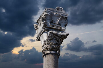 Elements of architectural decorations of buildings, columns and tops, gypsum stucco molding, wall...