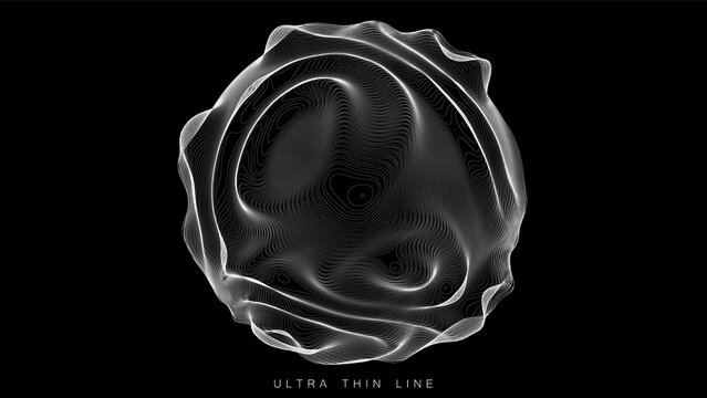 Ultra thin line fluid geometry. Dynamic vector distorted spheres.