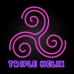 triple helix neon sign, modern glowing banner design, colorful modern design trends on black background. Vector illustration.