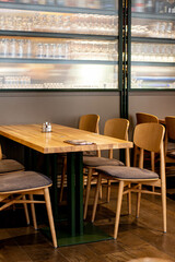 cafe interior. tables and chairs. eco  restaurant