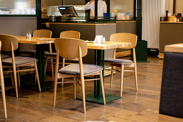 cafe interior. tables and chairs. eco  restaurant