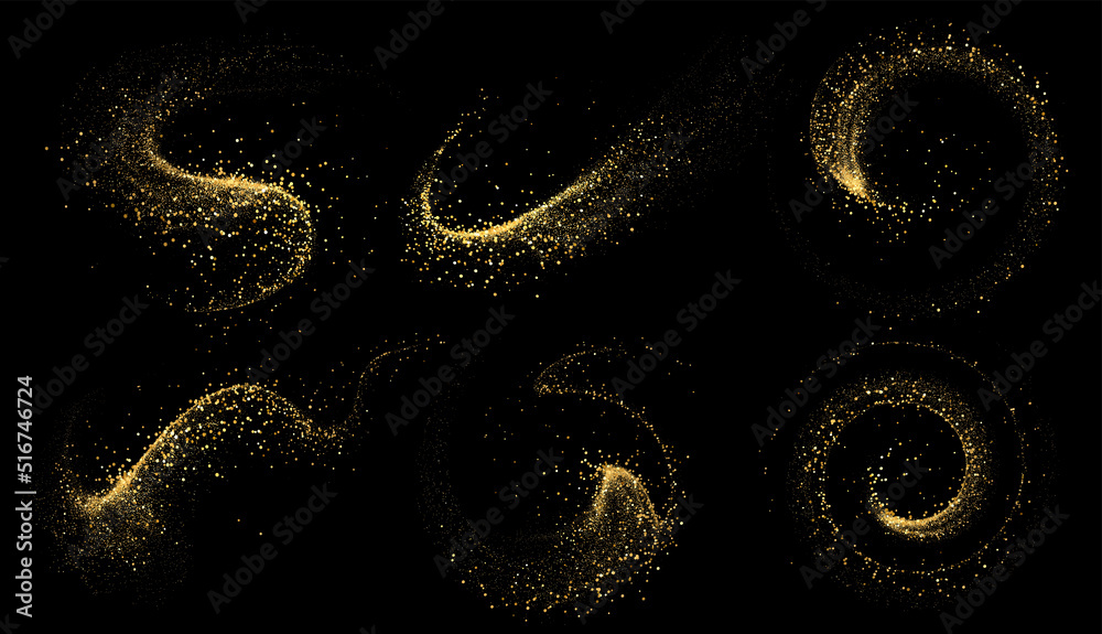 Poster set of abstract shiny gold glitter design element