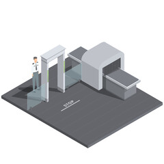airport security check isometric, vector illustrator