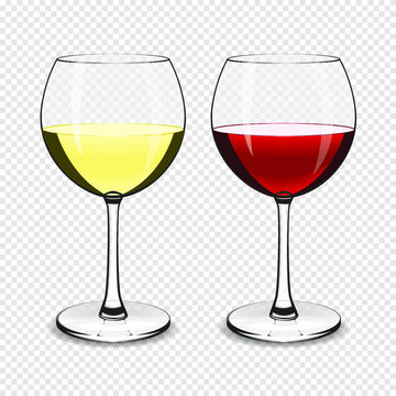 Wine glass, white and red wine isolated on a transparent background