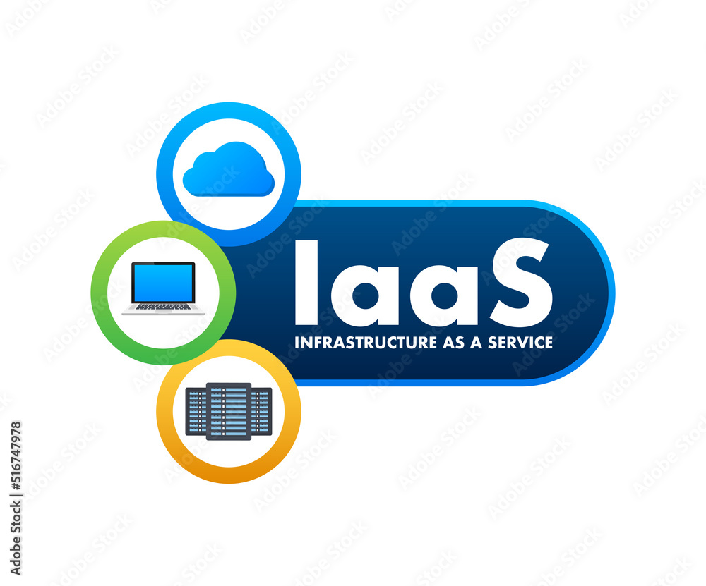 Sticker IaaS - Infrastructure as a Service. Cloud technology. Cloud storage icon. Vector illustration.