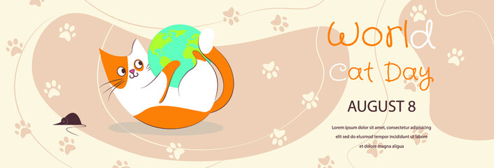 World cat day horizontal banner vector illustration design.