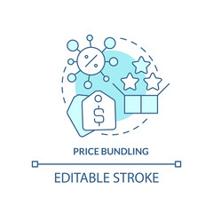 Price bundling turquoise concept icon. Products and services. Type of discounts abstract idea thin line illustration. Isolated outline drawing. Editable stroke. Arial, Myriad Pro-Bold fonts used