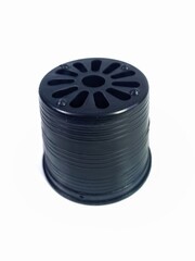 small black plant pots on a white scene