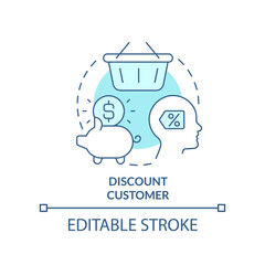 Discount customer turquoise concept icon. Loyalty program. Type of business clients abstract idea thin line illustration. Isolated outline drawing. Editable stroke. Arial, Myriad Pro-Bold fonts used