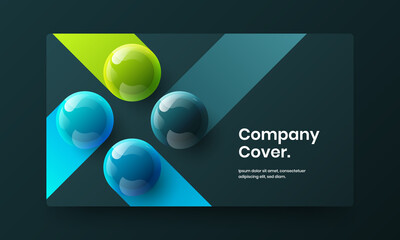 Geometric realistic spheres postcard template. Vivid corporate brochure design vector concept.