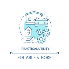 Practical utility turquoise concept icon. Benefit for customers. Product value abstract idea thin line illustration. Isolated outline drawing. Editable stroke. Arial, Myriad Pro-Bold fonts used