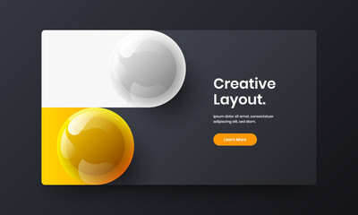 Amazing realistic spheres horizontal cover layout. Bright brochure vector design template.