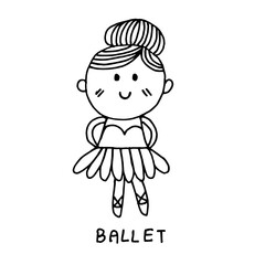 Ballet cute girl doodle hand drawing , black line on white background 