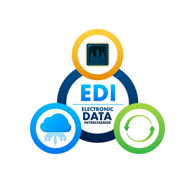 EDI - electronic data interchange. Devices, volume, database. Vector illustration.