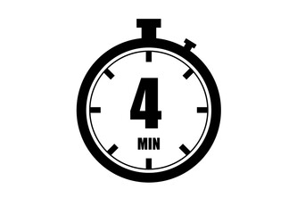 4 Minutes timers clock. Time measure. Chronometer vector icon black isolated on white background.
