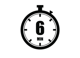 6 Minutes timers clock. Time measure. Chronometer vector icon black isolated on white background.