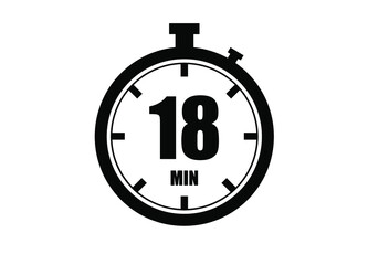 18 Minutes timers clock. Time measure. Chronometer vector icon black isolated on white background.