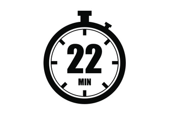 22 Minutes timers clock. Time measure. Chronometer vector icon black isolated on white background.