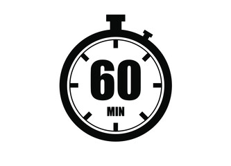 60 Minutes timers clock. Time measure. Chronometer vector icon black isolated on white background.