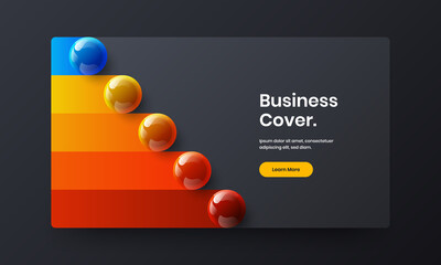 Simple company brochure design vector illustration. Abstract realistic spheres site screen concept.
