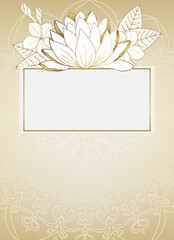 Luxury background with gold outline. Mandala and gold lotus. Background for greeting cards, etc.