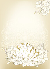 Luxurious background with gold contour lotus and mandala. Background for greeting cards, etc.