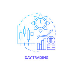 Day trading blue gradient concept icon. Active engagement. Strategy. Way to make money on crypto abstract idea thin line illustration. Isolated outline drawing. Myriad Pro-Bold font used