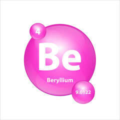 Beryllium (Be) icon structure chemical element round shape circle blue dark. 3D Illustration vector. Chemical element of periodic table Sign with atomic number. Study in science for education.