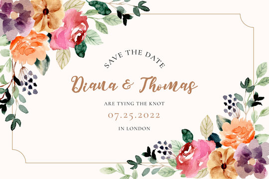 save the date with beautiful watercolor floral frame