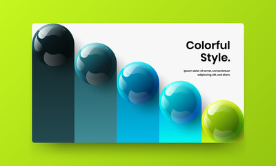 Premium landing page design vector layout. Creative realistic spheres web banner template.