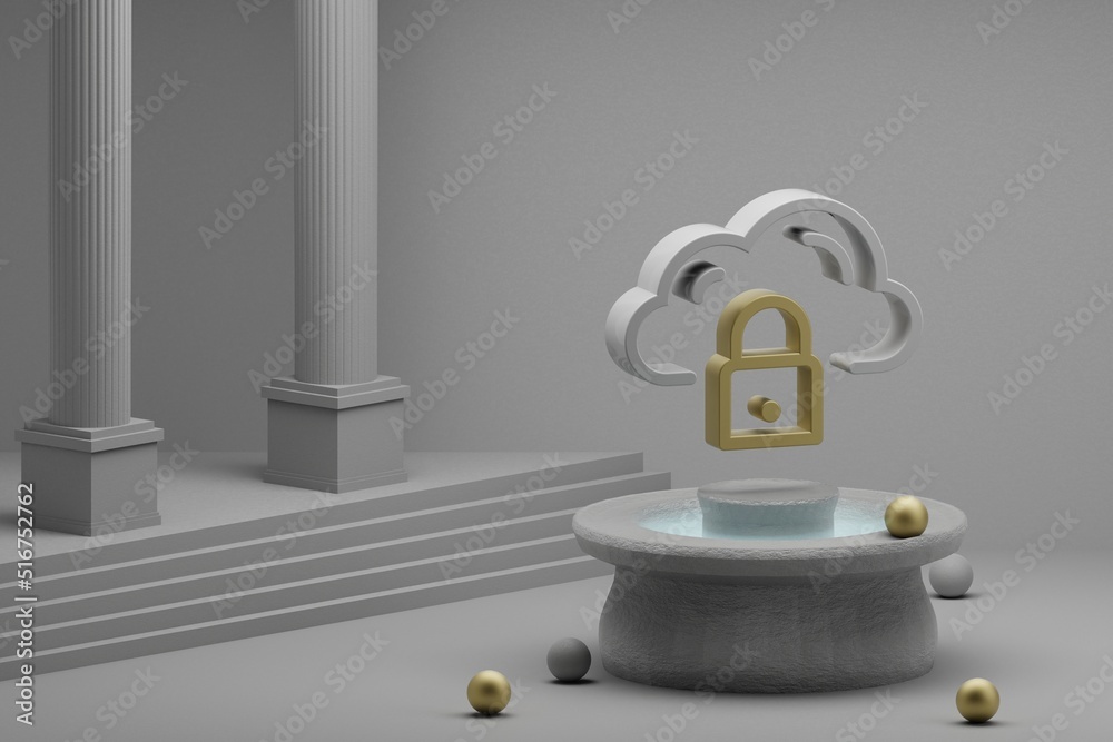 Leinwandbilder beautiful abstract illustrations cloud database security symbol icon on a fountain and column backgr