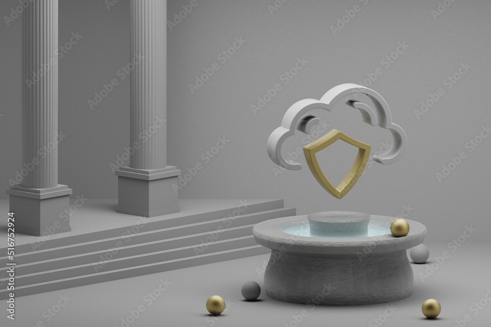 Leinwandbilder beautiful abstract illustrations cloud database security symbol icon on a fountain and column backgr