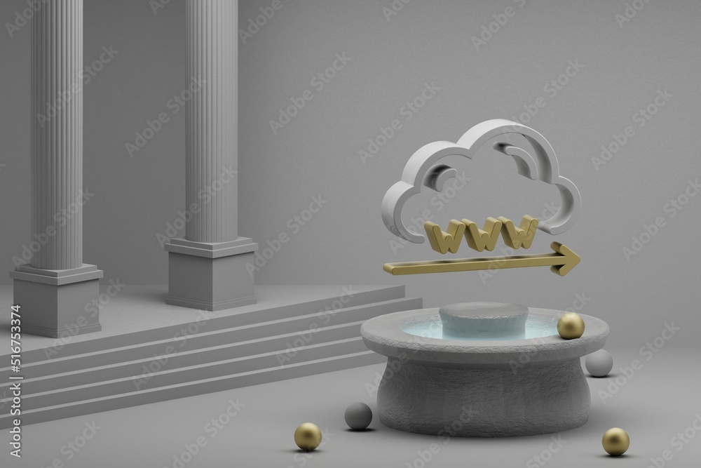 Fototapete Beautiful abstract illustrations Cloud Domain Name symbol icon on a fountain and column background. 3d rendering illustration. Web Hosting.