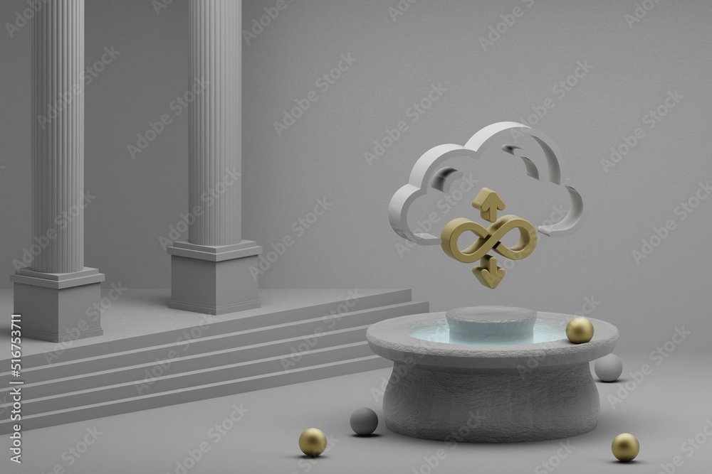 Poster Beautiful abstract illustrations Cloud Server Bandwidth symbol icon on a fountain and column background. 3d rendering illustration. Web Hosting.
