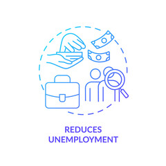 Reduces unemployment blue gradient concept icon. Economic correlation. Effect of inflation abstract idea thin line illustration. Isolated outline drawing. Myriad Pro-Bold font used