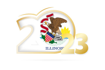 Fototapeta premium Year 2023 with Illinois Flag pattern.