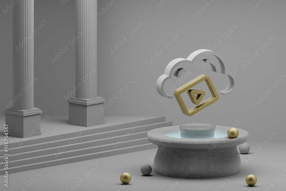 Aufkleber beautiful abstract illustrations cloud video server symbol icon on a fountain and column background.