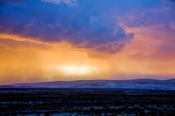 Fototapeta premium Sunset in rainy Bolivia prairie. Road to La-Paz, Bolivia