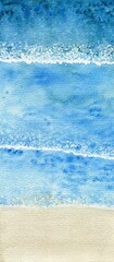 Sea wave blue color sand texture background, watercolor.