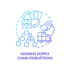 Address supply chain disruptions blue gradient concept icon. Dealing with inflation in business abstract idea thin line illustration. Isolated outline drawing. Myriad Pro-Bold font used