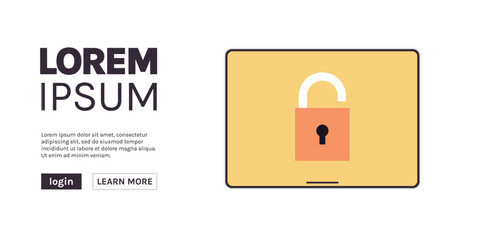 Locked tablet pc screen and padlock mobile account concept flat vector illustration.