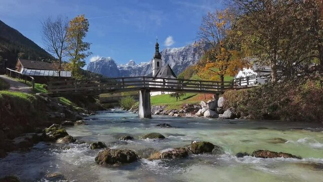 Aerial of church in Ramsau, Berchtesgaden, Germany