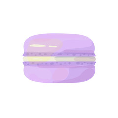 Lavender macaroon. French macaron dessert. Almond pastry with cream filling. Watercolor cartoon vector illustration isolated on white background.