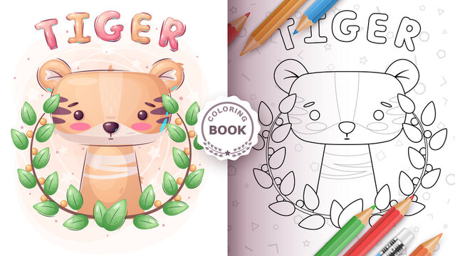 Tiger in forest - coloring book
