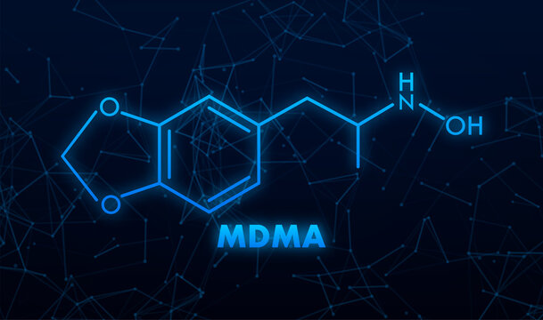 Methylenedioxymethamphetamine, MDMA chemical ecstasy molecule. Vector illustration.