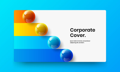 Trendy annual report design vector layout. Simple realistic spheres handbill template.