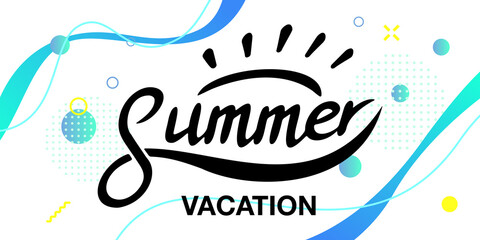 サマーバケーション夏休みの文字と水色のベクターイラスト背景素材