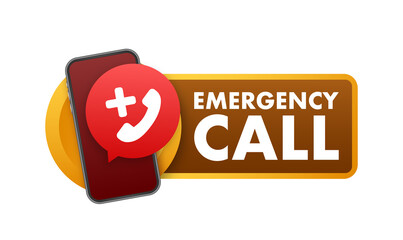 Flat illustration with red emergency call for concept design. Call icon vector. Hotline concept.