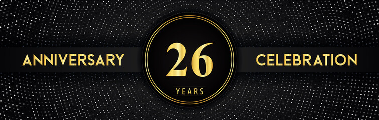 26 years anniversary celebration with circle frame and dotted line isolated on black background. Premium design for birthday party, graduation, weddings, ceremony, greetings card, anniversary logo.