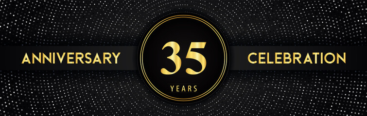 35 years anniversary celebration with circle frame and dotted line isolated on black background. Premium design for birthday party, graduation, weddings, ceremony, greetings card, anniversary logo.